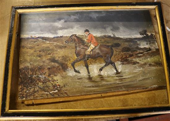 Late 19th century English School, Hunting scene, oil on board